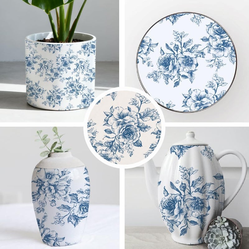 SUPERDANT 5PCS Rose Cluster Underglaze Paper Transfer Flowers Transfer Paper for Clay Ceramic Porcelain Under Glaze Transfers for Pottery Enamel Decals Blue Underglaze Decal Papers Handcrafted Gifts - Image 5